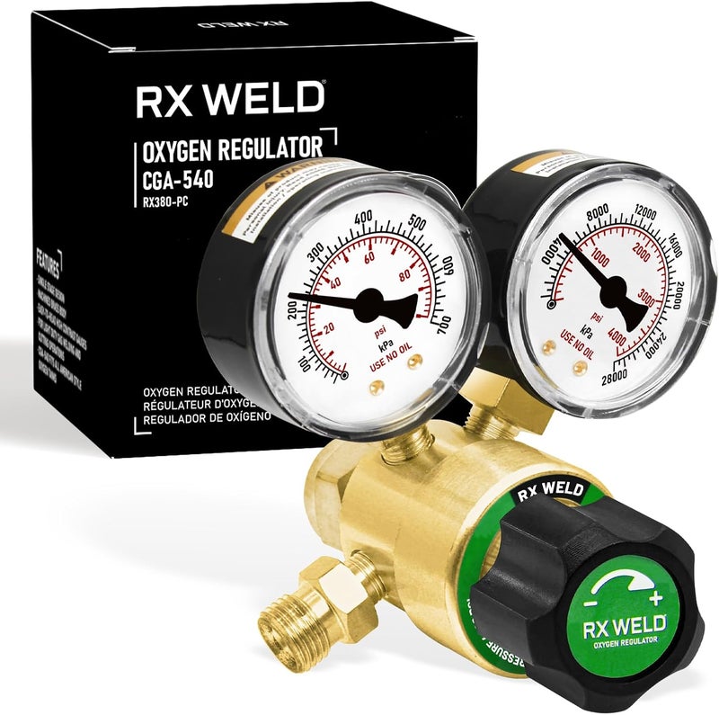 RX WELD Oxygen Regulator Welding Gas Gauges CGA 540 Inlet Oxy for V-Style Torch Cutting Kit, PC-Handle - Image 1